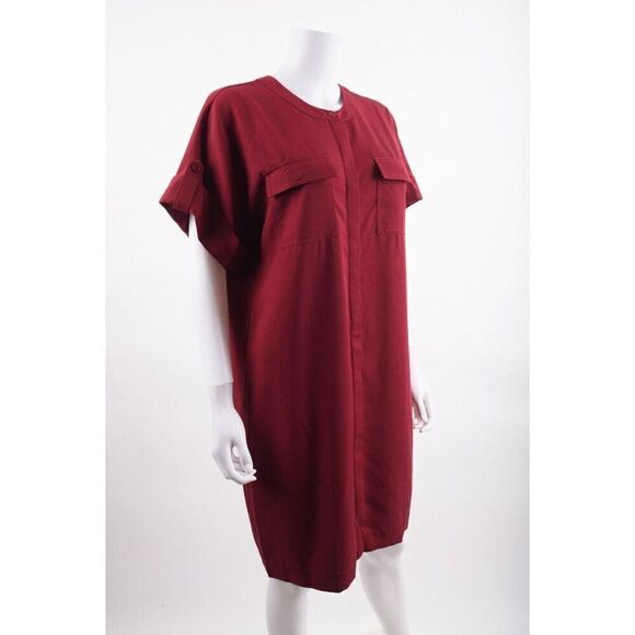 Trina Turk Womens Boyant Shirt Dress Sz 8 Maroon Red Short sleeved NWT NO BELT - Picture 2 of 6